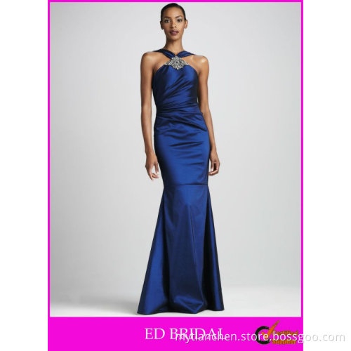 Mermaid/Trumpet Halter Ruched Bodice Floor Length Navy Blue Evening Dresses